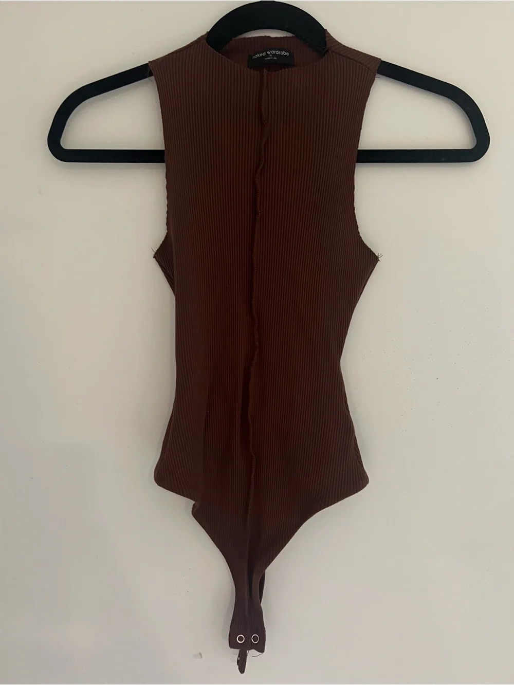 Naked Wardrobe Snatched Ribbed Mock Neck Sleeveless Bodysuit (chocolate) - Picture 3 of 3